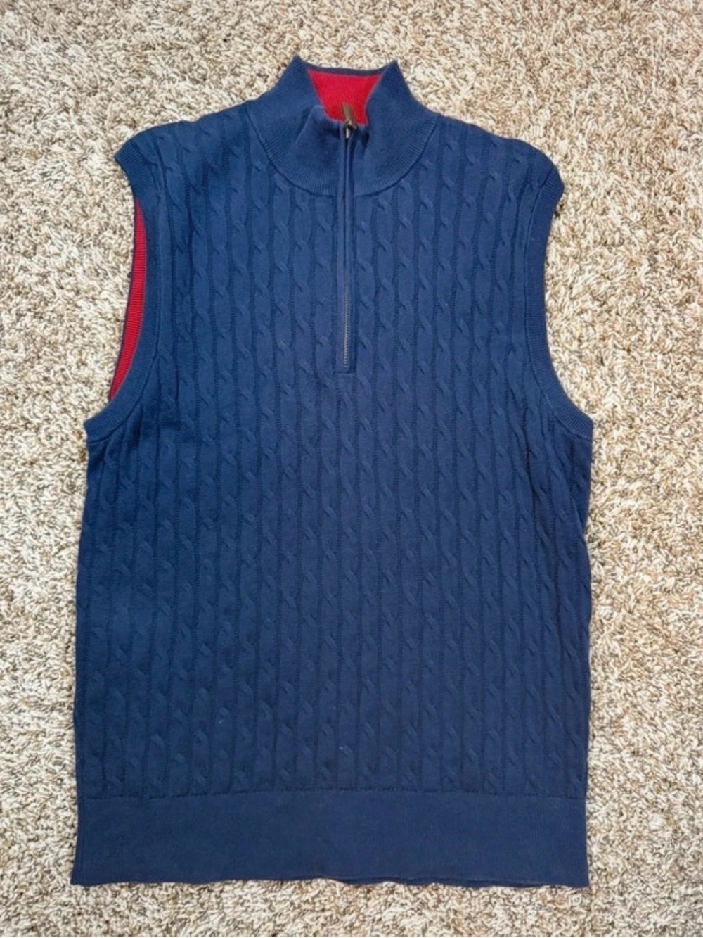 Daniel Cremieux Navy Cable-Knit Half-Zip Vest with Red Trim